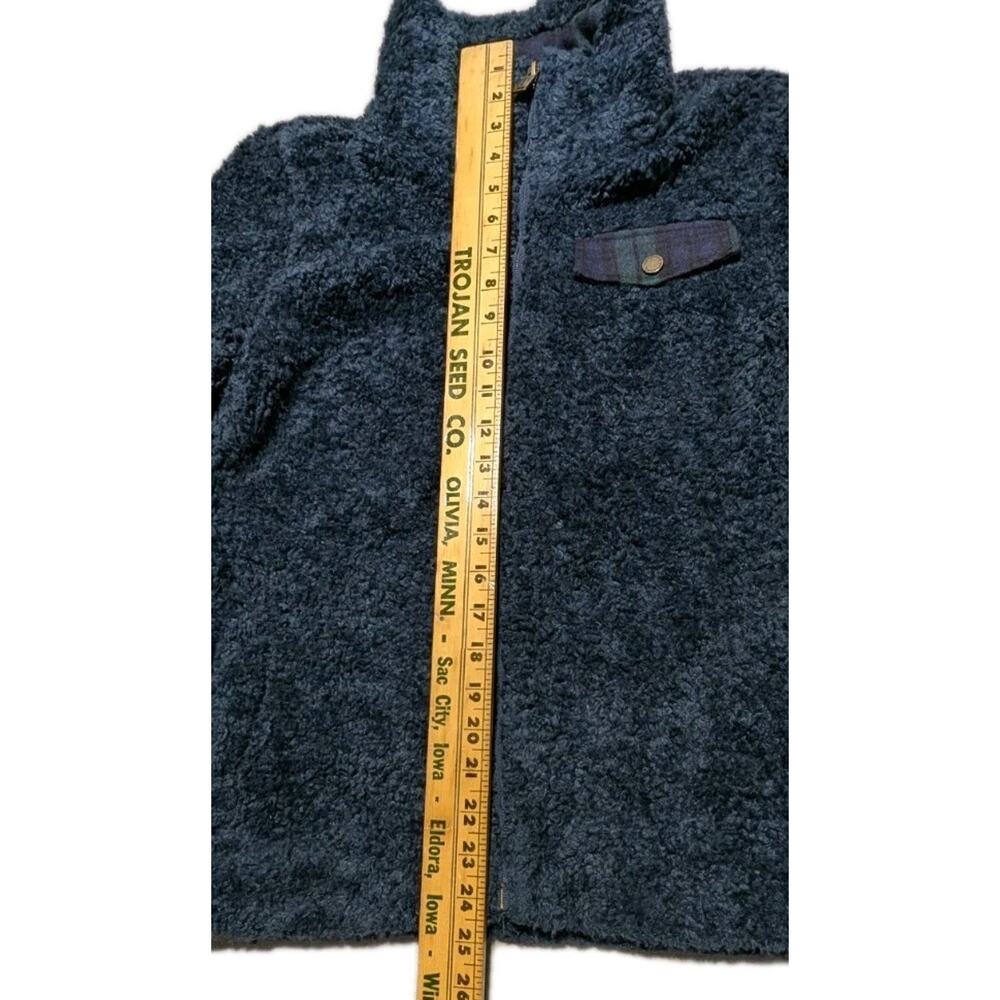 Pendleton Sherpa Fleece Jacket Women M Blue Plaid Accent Full Zip Mock Neck - Picture 14 of 15